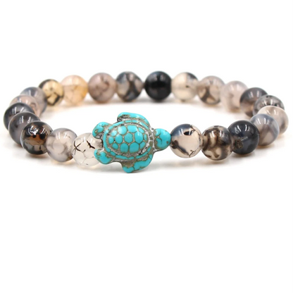 Pulseira com Pedras Ágata com veios de Dragão, Tartaruga