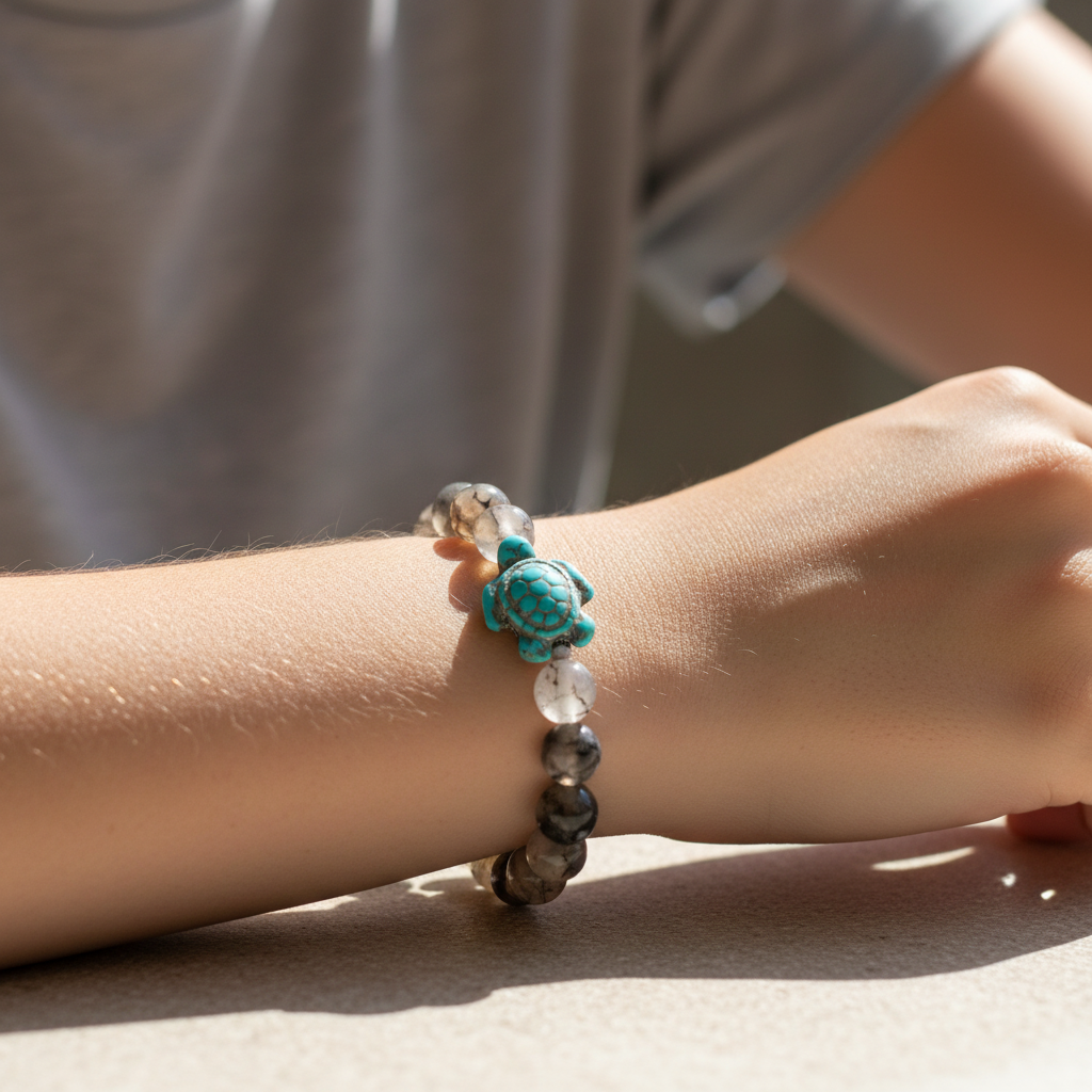 Pulseira "Deep Sea Turtle" em Ágata Veios de Dragão – Proteção e Longevidade