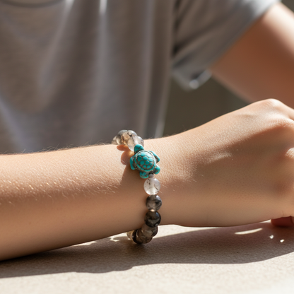 Pulseira "Deep Sea Turtle" em Ágata Veios de Dragão – Proteção e Longevidade