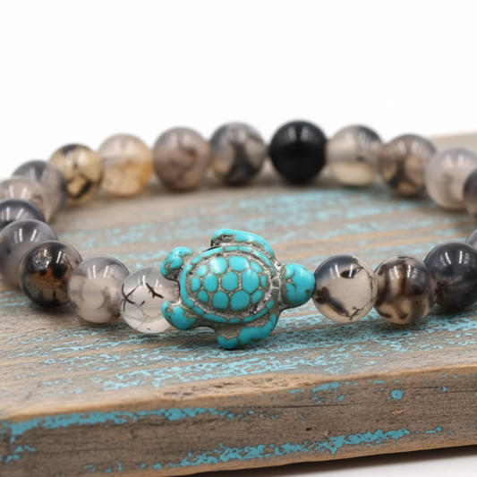 Bracelet "Deep Sea Turtle" en Agate Veines de Dragon – Protection et Longévité