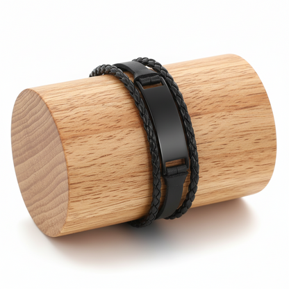 Pulseira Masculina em Couro e Aço Preto – Sofisticação e Orgulho Açoriano