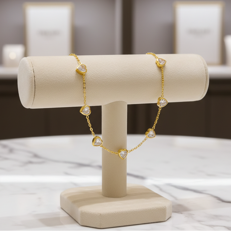 Pulseira Elo de Corações em Aço Inox – Brilho e Romantismo