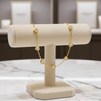 Pulseira Elo de Corações em Aço Inox – Brilho e Romantismo