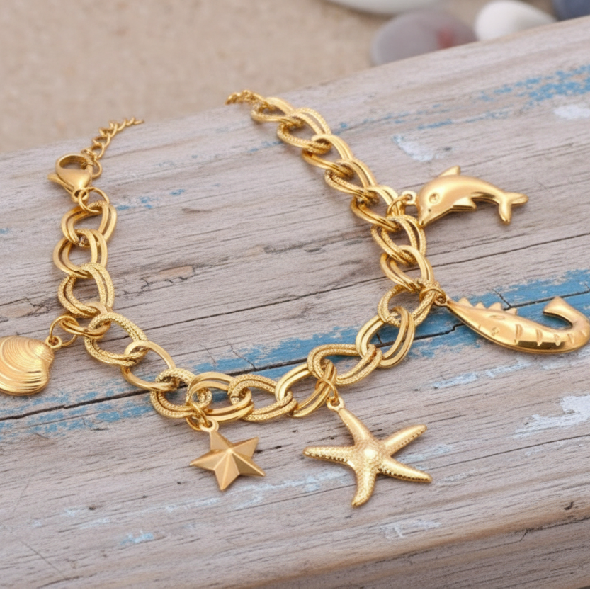Pulseira Ocean Treasure Gold – O Brilho do Mar no Seu Pulso