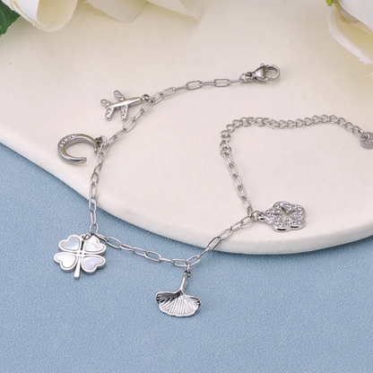 Pulseira Amuletos Silver Edition – Aço Inoxidável e Madrepérola