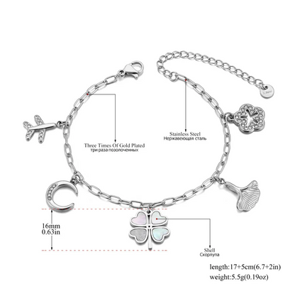 Pulseira Amuletos Silver Edition – Aço Inoxidável e Madrepérola