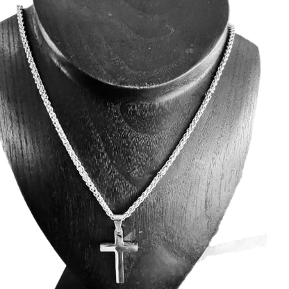 Colar de Homem em Aço Inoxidável, Pingente Cruz