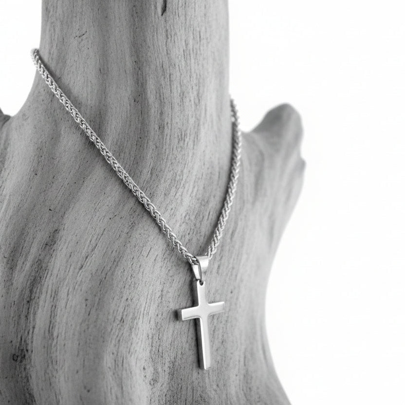 Collier pour homme en acier inoxydable, Pendentif Croix