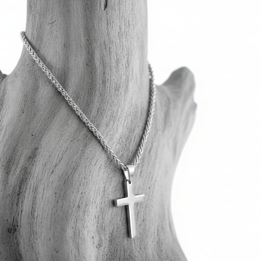 Colar de Homem em Aço Inoxidável, Pingente Cruz