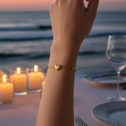 Pulseira Heart & Beads em Aço 316L – Delicadeza que Dura para Sempre