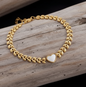 Bracelet Leafy Heart en Acier 316L – Élégance Naturelle et Éclat de Nacre