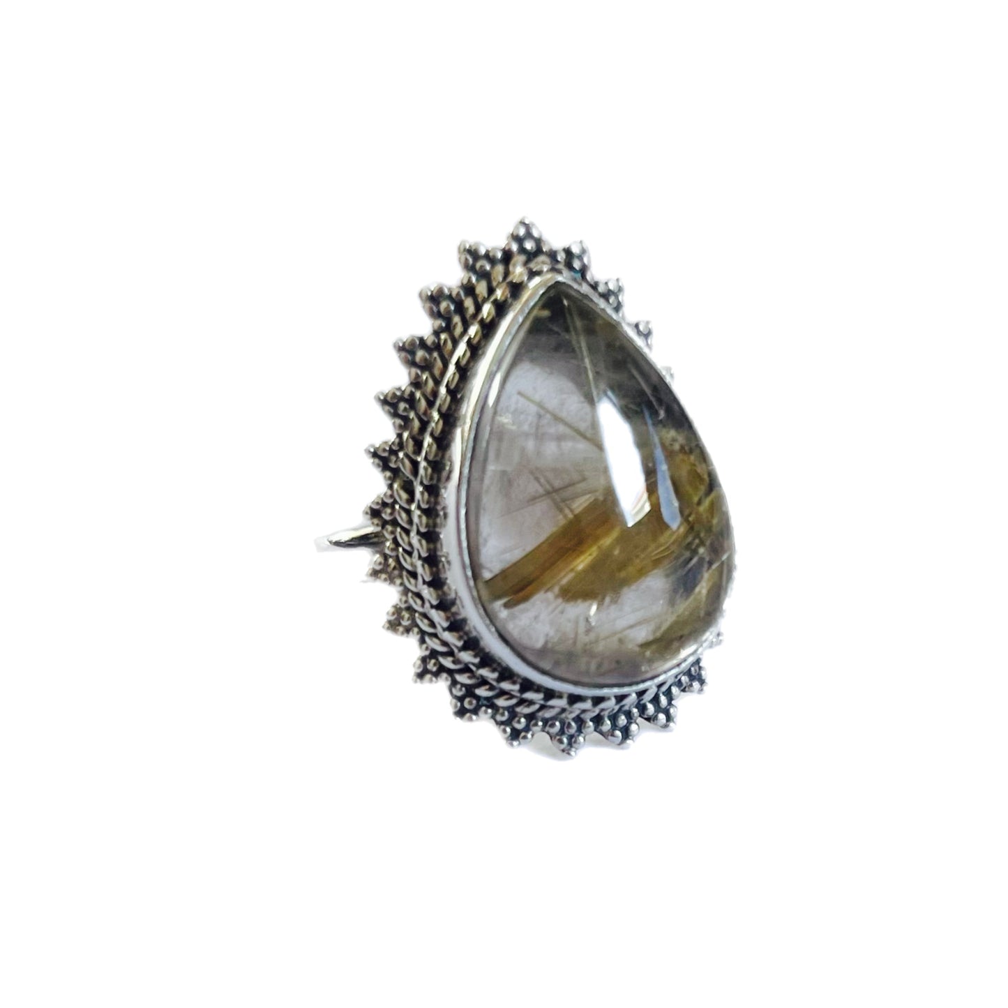 Anel de Prata com Pedra Natural Quartzo T:8