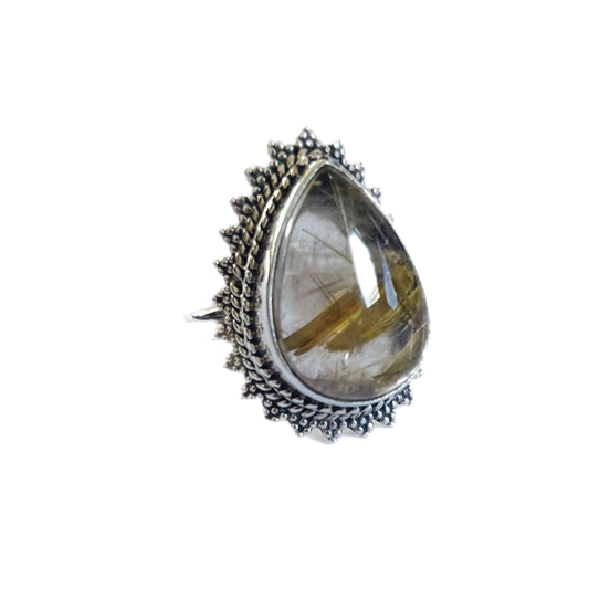 Anel de Prata com Pedra Natural Quartzo T:8