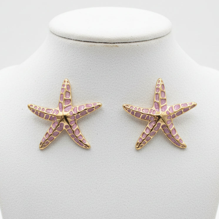 Brincos Starfish Gold & Purple – Inspiração Marinha