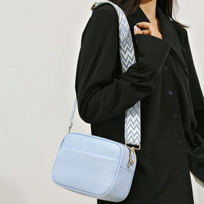 Bolsa CrossBody de Senhora em Couro Pu com Duas Alças, Azul