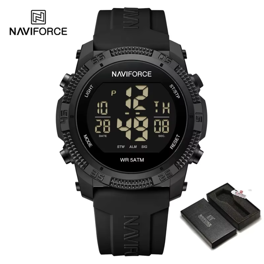 O Naviforce NF7104 oferece todas as ferramentas essenciais no seu pulso: cronómetro, alarme e calendário completo. 