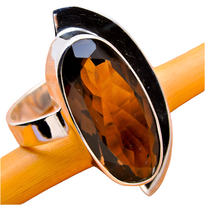 Anel de Prata com Pedra Natural Quartzo Fumê T:10