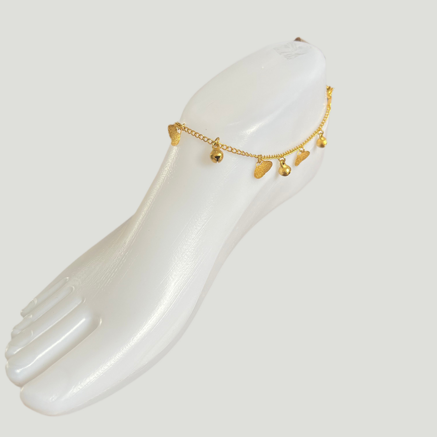 Pulseira Tornozelo de Senhora em Ouro Laminado 10K, Coração Sino