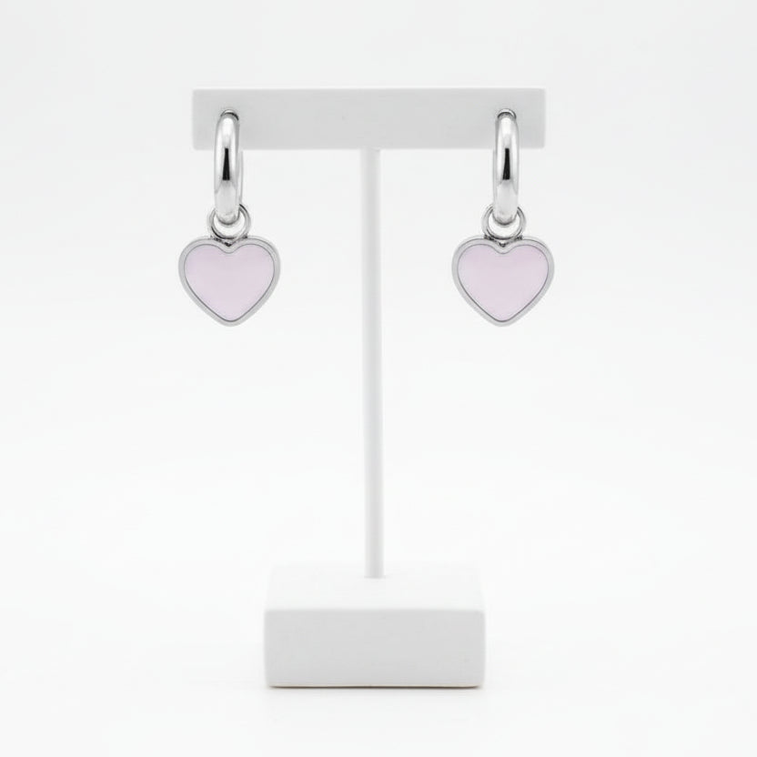 Boucles d'oreilles pendantes pour femme en acier inoxydable, coquillage avec cœur.