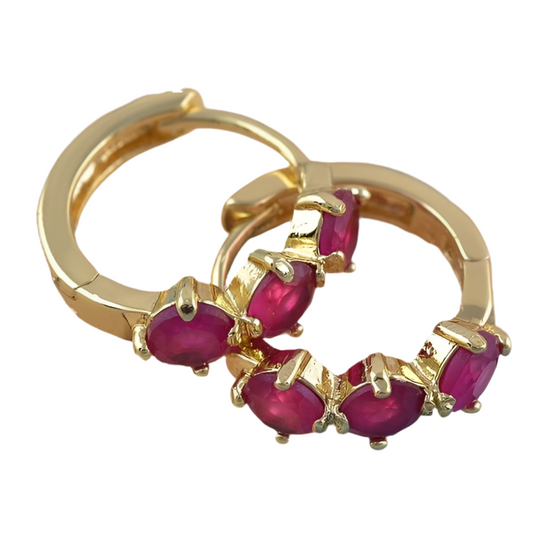 Argolas Pequenas em Ouro Laminado 14K com Rubis