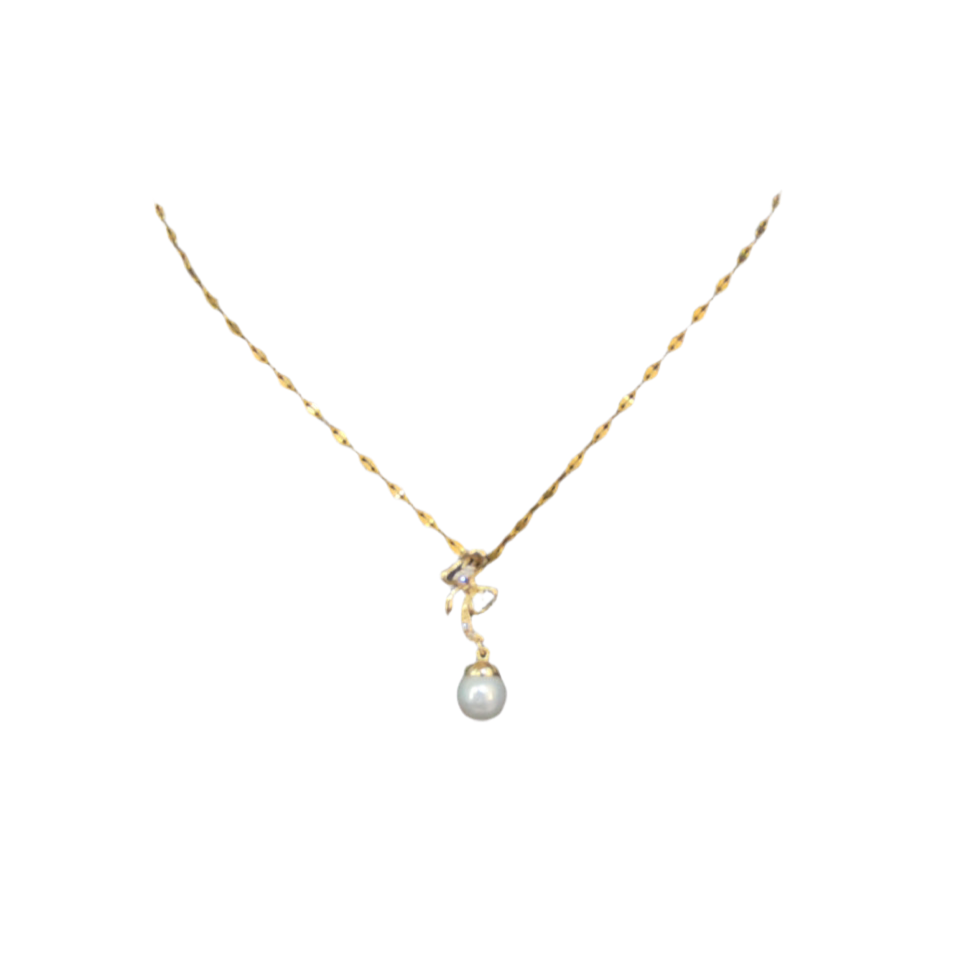 Colar Folheado Ouro Pendente Laço Pérola