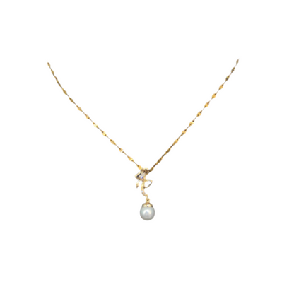 Colar Folheado Ouro Pendente Laço Pérola