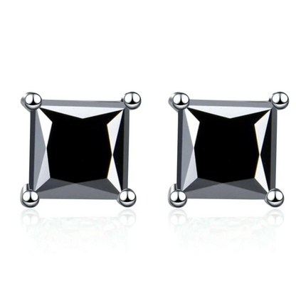 Brincos em Ouro Laminado Branco 10K com Zirconia Preto