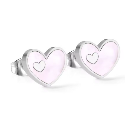 Boucles d'oreilles pour femme en acier inoxydable, cœur blanc