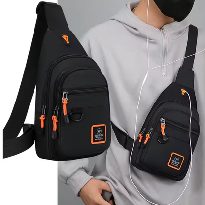Bolsa de Homem Crossbody, Preta e Laranja