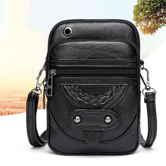 Bolsa Pequena de Senhora em Couro PU Macio, Tipo Crossbody Preta