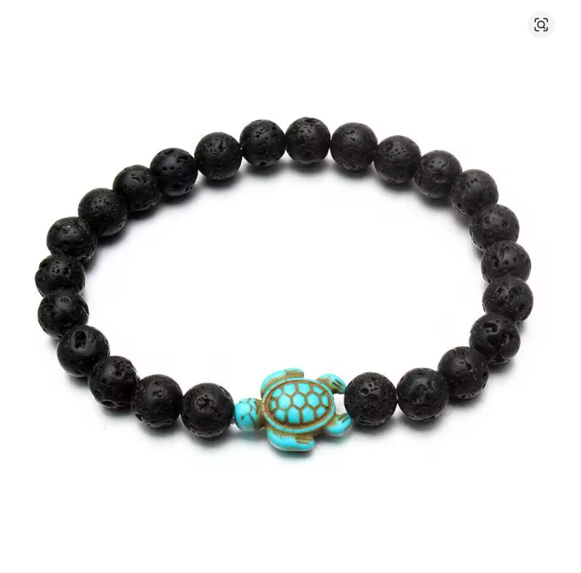 Pulseira com Pedras Naturais Vulcânicas, Tartaruga