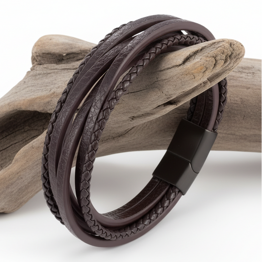 Multi-Layer Coffee Brown Leather Bracelet – Natural Charm on Your Wrist