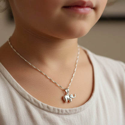 Colar Laminado a Ouro Branco 10K com Pendente Elefante