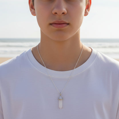 Collier en acier inoxydable avec pendentif en pierre de quartz