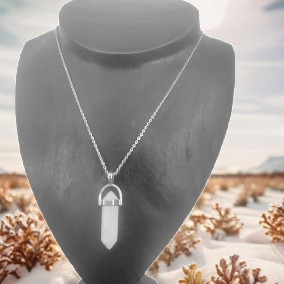Colar de Senhora em Aço Inoxidável com Penddente Pedra de Quartzo