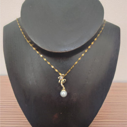Colar Folheado Ouro Pendente Laço Pérola