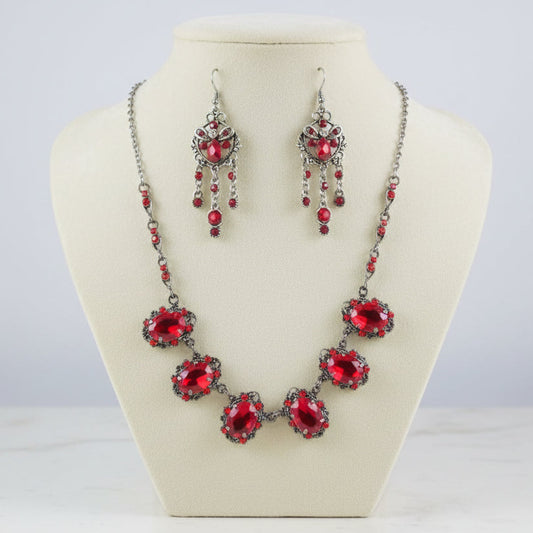 Conjunto de Senhora em Prata, Pedras Vermelhas