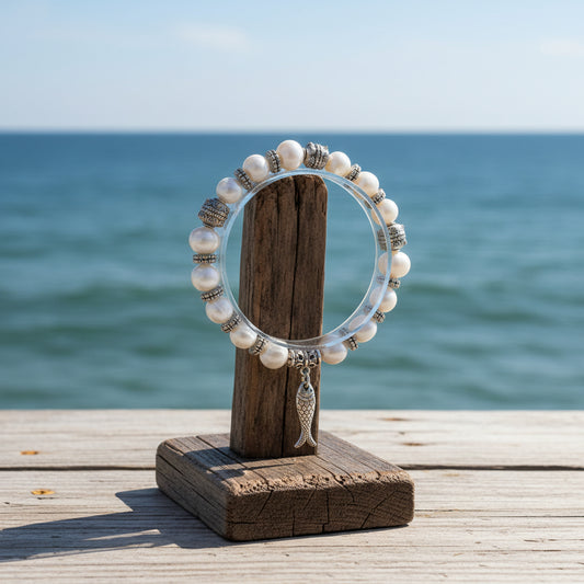 Bracelete de Senhora em Prata, Pérolas Peixe