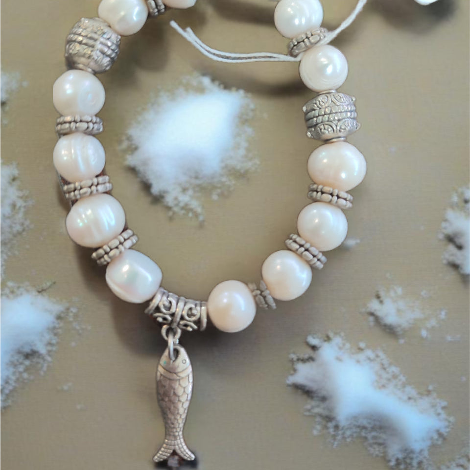 Bracelete de Senhora em Prata, Pérolas Peixe