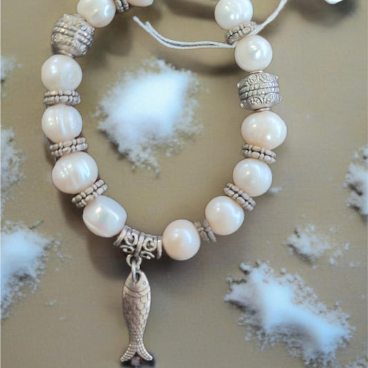 Bracelete de Senhora em Prata, Pérolas Peixe