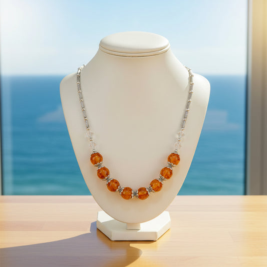 Colar de Senhora em Prata do Tibet com Bolas Laranja