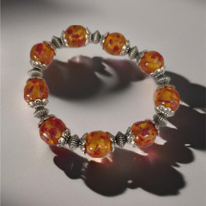 Pulseira de Senhora em Prata do Tibet, Bolas Laranja