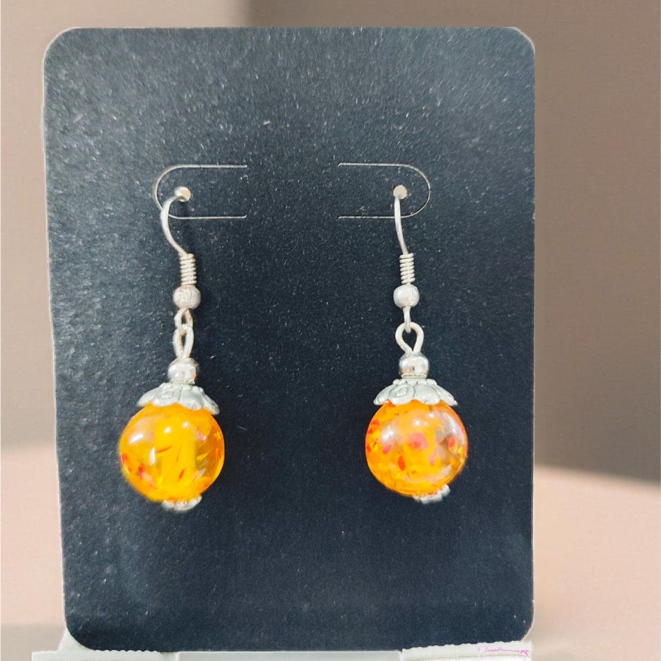 Brincos de Senhora em Prata do Tibet com Bolas Laranja
