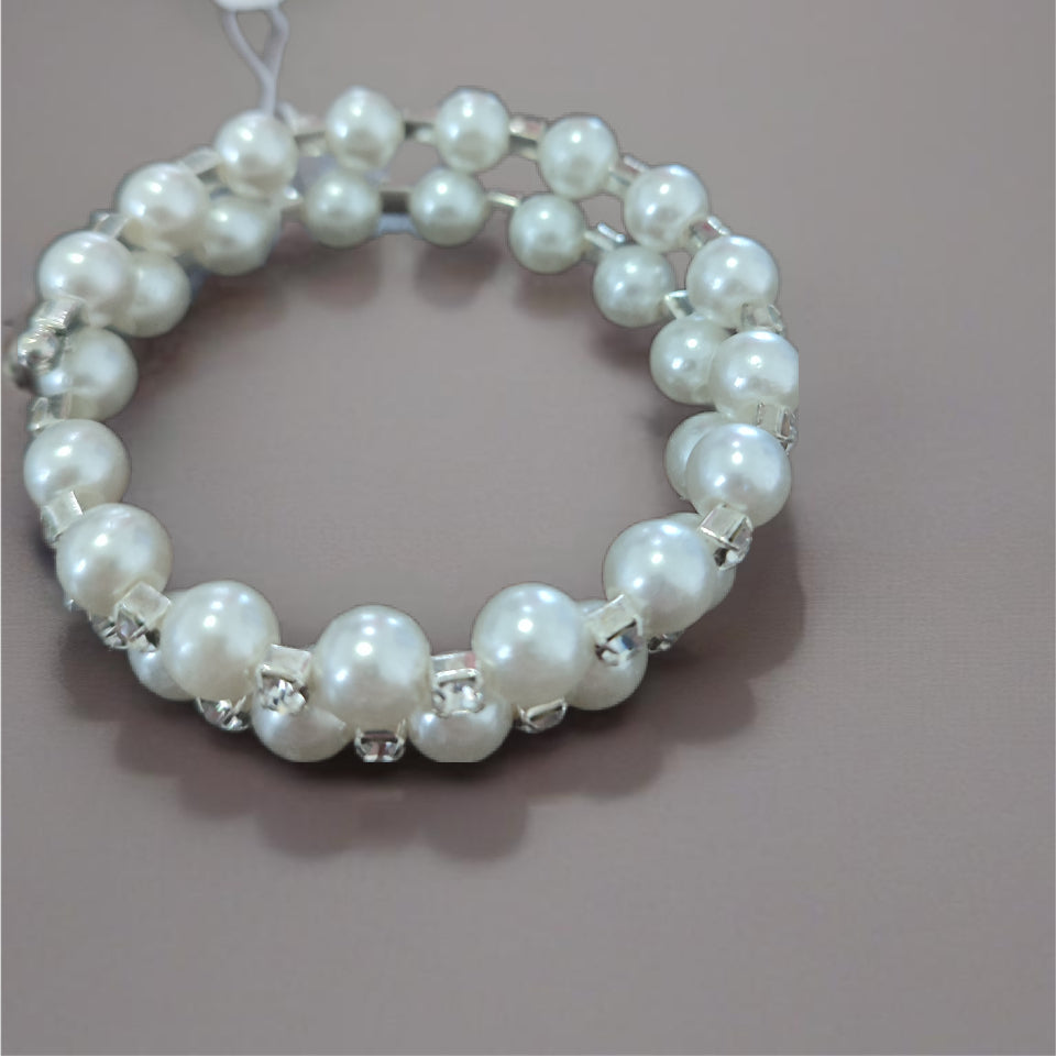 Pulseira de Senhiora Rodada em Fantasia com Pérolas e Cristais