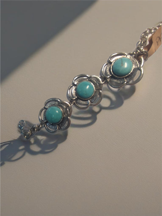 Pulseira de Senhora em Prata, Flor Turquesa