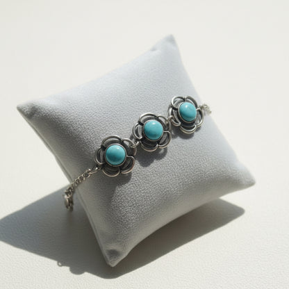 Bracelet pour femme en argent, fleur turquoise