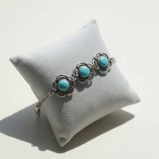 Pulseira de Senhora em Prata, Flor Turquesa
