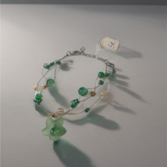 Pulseira de Senhora em Prata do Tibet Pedras Verdes