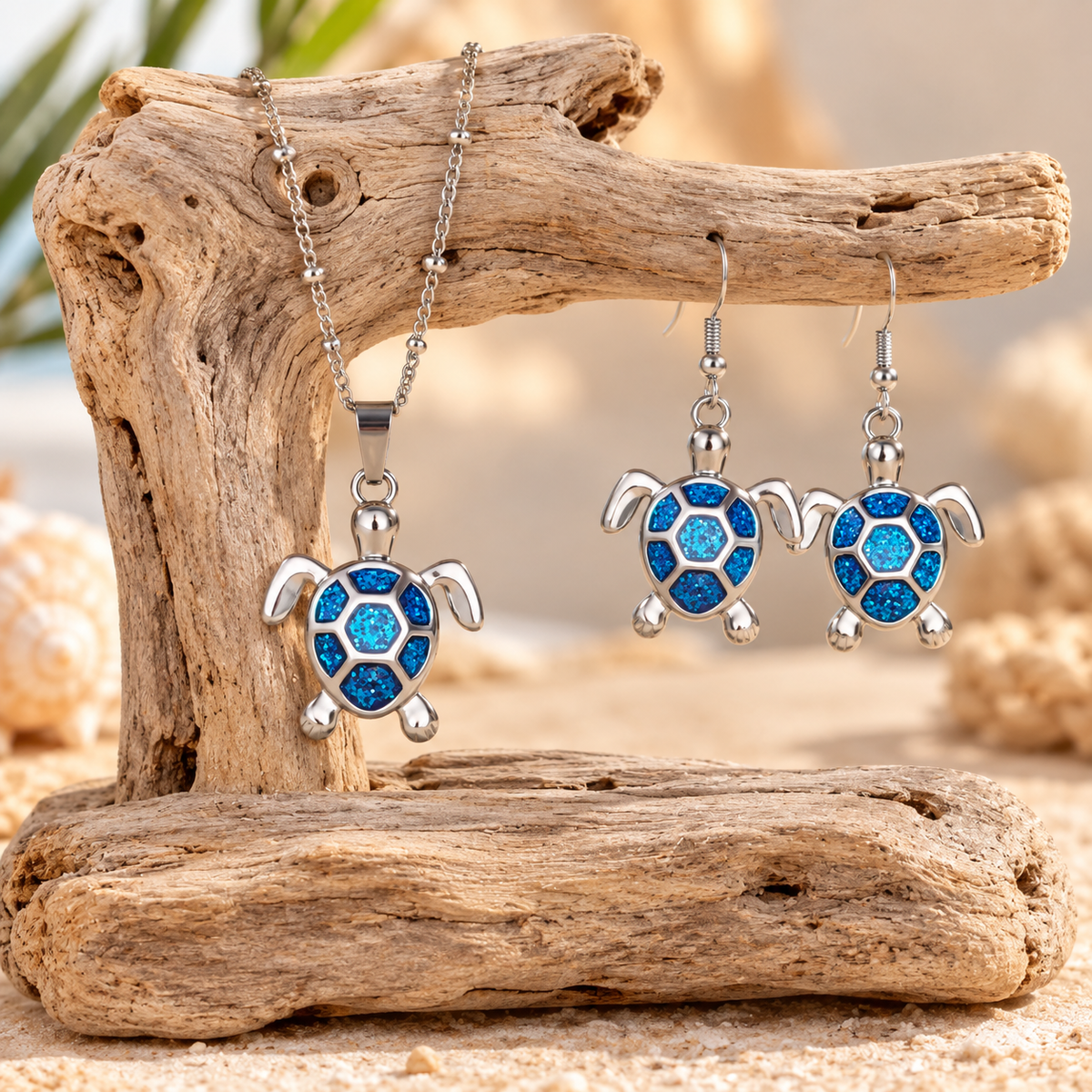 Collier pour femme avec pendentif tortue bleue en acier inoxydable