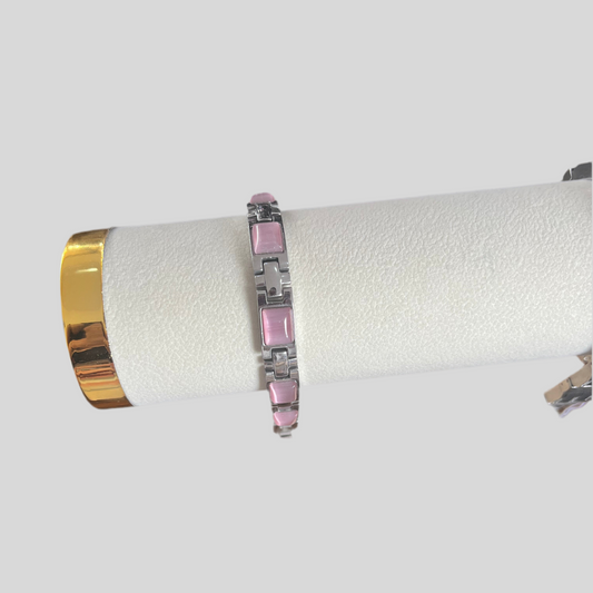 Pulseira em Aço Inoxidável, Magnética Terapêutica Rosa